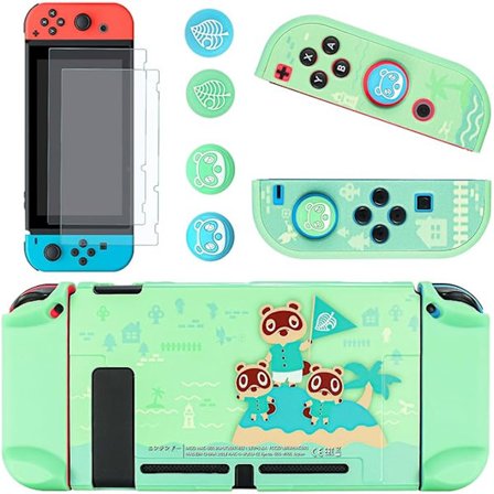 Animal Crossing Design Cover til Nintendo Switch, Præcisionsudskæringer med Fuld Dækning og Anti-Slip Grip, Stødsikkert TPU Cover med Tommelfingergreb