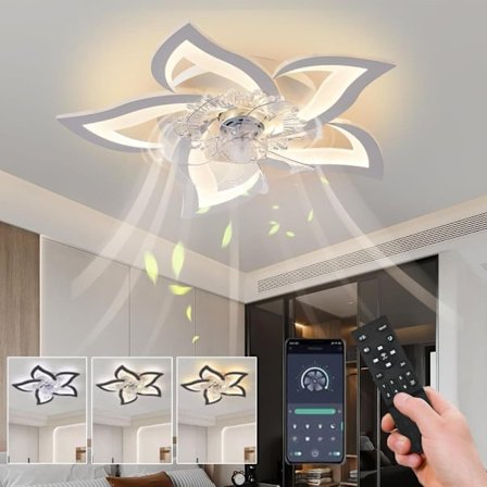 LED Loftventilator med Lampe – Støjsvag, 3-Farvet Dæmpbar, Reversibel Ventilator, med Fjernbetjening