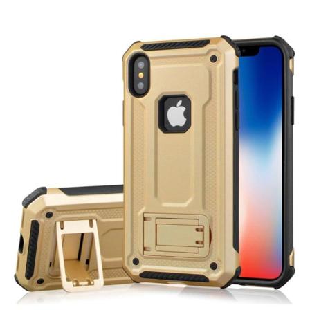 iPhone Xs Max hybrid plast mobilskal med inbyggt fotstöd - Guld Guld