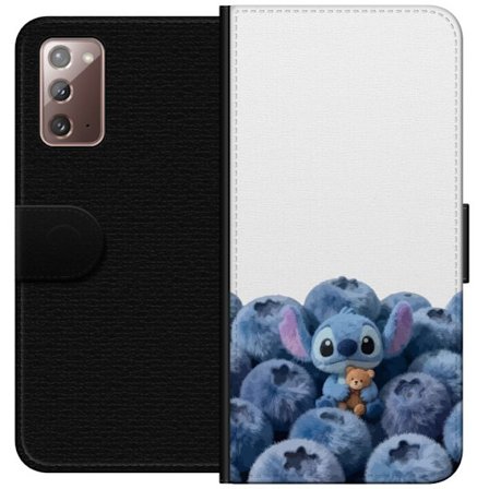 Kompatibelt Plånboksfodral till Samsung Samsung Galaxy Note20 Söt blå karaktär bland blåbär med nalle i mjuk och lekfull illustration