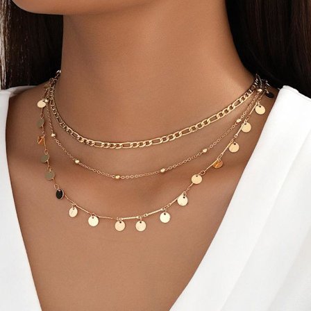 Punk flerlags mønthalskæde Vintage Sølv Stor Paillet Vedhæng Halskæde Hip-hop Chunky Cubansk Kæde Choker