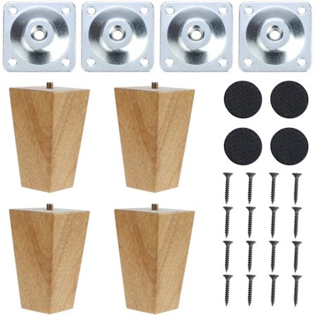 Sæt med 4 Massive Træfirkantede Tapede Møbelben til Møbler, Skabe, Ottomaner, Sofaer, Kommoder