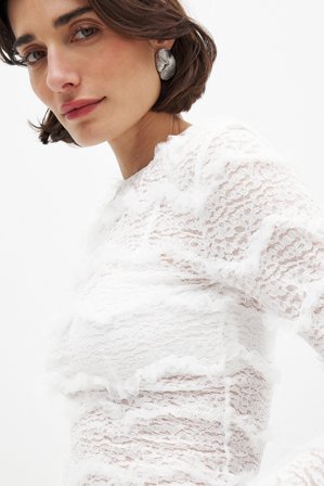 NA-KD Haut en dentelle à volants - - Crème - XS