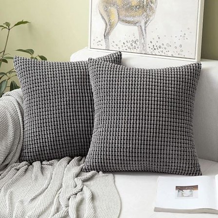 Mjuk plyschkuddfodral i manchestertyg, 2 st, 60 x 60 cm, grå