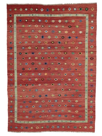 Handgewebt Kelim Nimbaft Teppich 256X340 Dunkelrot/Grün