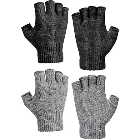 2 Par Halvfingerhandsker, Fingerløse Vinterhandsker, Strikkede Handsker Til Mænd