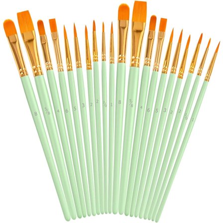 20 st Akrylfärgpenslar Set, Rund spets Konstnärspenslar för Akrylmålning Olja Vattenfärg Canvas Boards Sten Kropp Ansikte Nagelkonst, Hall