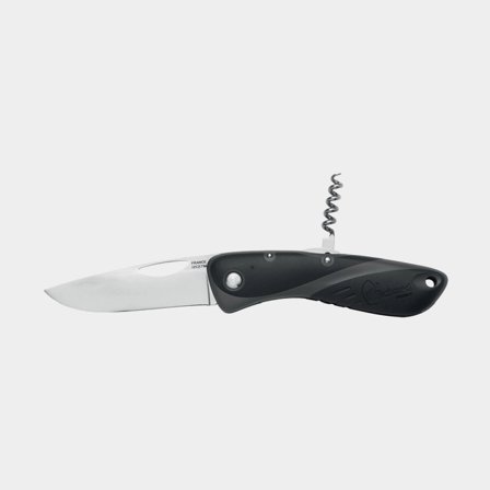 FISHING HUNTING KNIFE - plain blade - corkscrew - black / grey