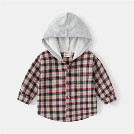 Pojke Rutig Långärmad Button Down Cardigan Baggy Hood Shirt