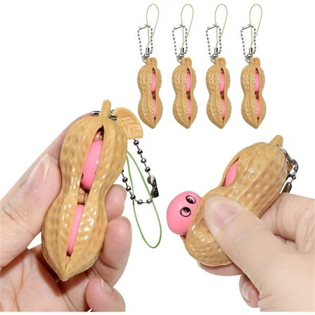 4 st Fidget Toy Squeeze Toy Jordnöt Squeeze Toy Nyckelring Extrusion Bean Pea Sojaböna Stress Reliever Leksaker för Ryggsäcksdekor