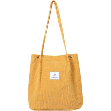 Dam Corduroy Stor Kapacitet Casual Axelväska Polyester Shoppingväska (Gul)