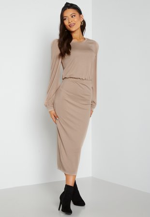 BUBBLEROOM Besa Rib Dress Dark beige Klær