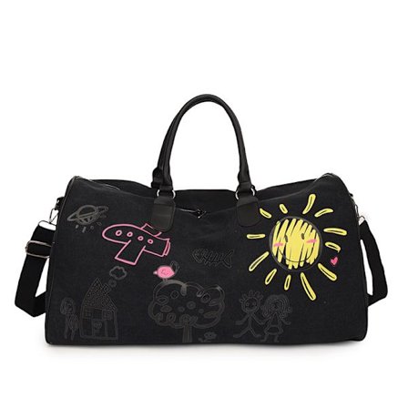 Sports Gym Taske Til Våd Og Tør Adskillelse, Graffiti-Print Kortturs Bagage Taske (Sort)