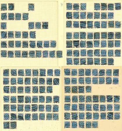 Danmark 1902 - Samling af AFA 23C på løse albumsider - Stemplet