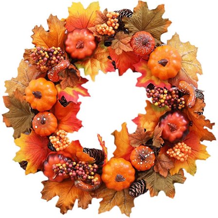 Lønnekrans til inngangsdør, falsk gresskar lønneblad blomsterkrans til Halloween-dekorasjon, 40 cm kunstig lønnekrans til inngangsdør, vegg, vindu