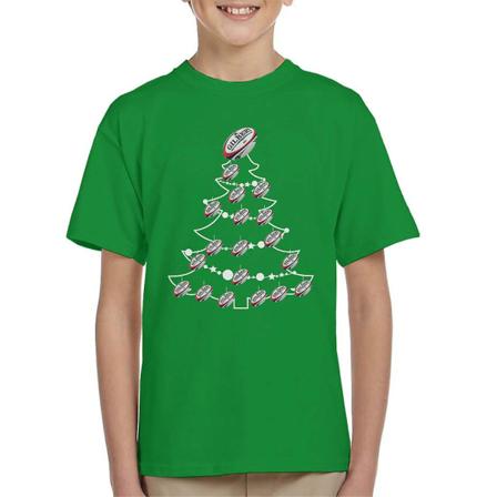 Rugby Union Ball Christmas Tree Baubles T-shirt för barn Kelly Green Medium (7-8 yrs)