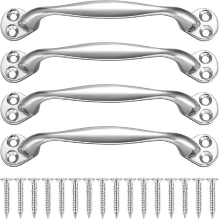 4 stk. Dørgreb, Skabgreb, Møbelgreb, Buede Greb til Træhaveport, med Skruer - 128 mm