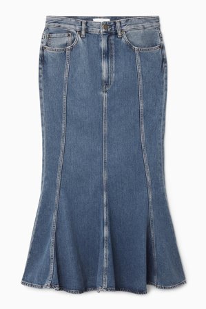 COS Women's Panelled Flared Denim Skirt in Blue