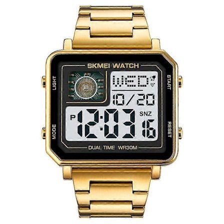 Elektronisk klokke for menn, store tall, 3ATM vannbestandig, digital klokke for menn, rustfritt stål, firkantet sportsklokke for utendørs bruk for 