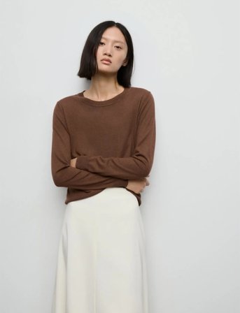 Mango Fine-Knit Crew-Neck Sweater - Brown - S