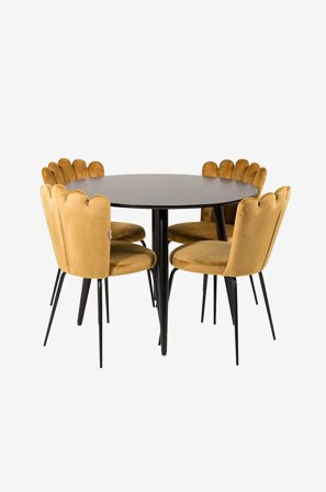 Venture Home - Spisegruppe Plaza med 4 stoler Limhamn - Svart - Spisegruppe 4 personer - Fra Homeroom