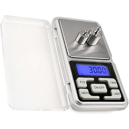 Digitaalinen taskuvaaka koruille, korkea tarkkuus, milligrammavaaka, Steelyard 0,5 kg / 500 g (0,01 g), uudelleenlataus koruille ja jalokiville, pieni