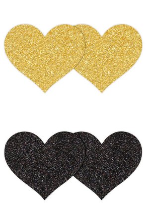 Pretty Pasties Glitzer-Herzen Schwarz Gold 2 Paar