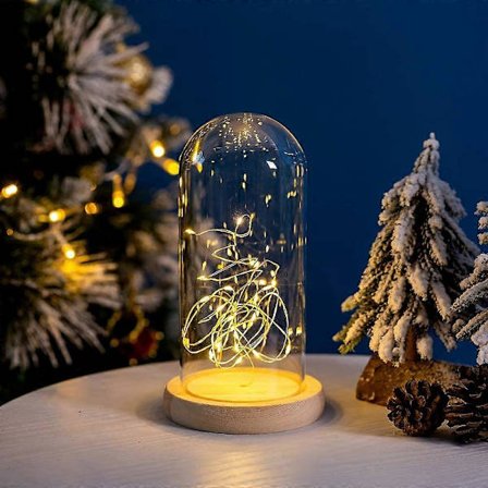 Lasikupu koriste korkkipohjalla, lasikupu koriste, lasikupu LED-valoketjulla, paristokäyttöinen näyttökupu lamppu, koristeellinen täyte, ikuinen R