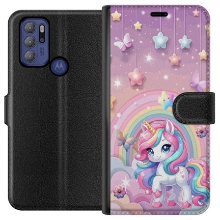 Kompatibel Tegnebogsetui til Motorola Moto G60S Magisk enhjørning med regnbue manke, stjerner og sommerfugle mod en pastelfarvet himmel med skyer
