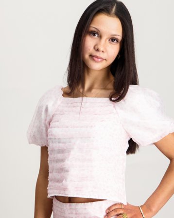 Abercrombie AFG EMERSON ORGANZA PUFF SLV T Rosa Tops/Blusen Mädchen - Kids Brand Store