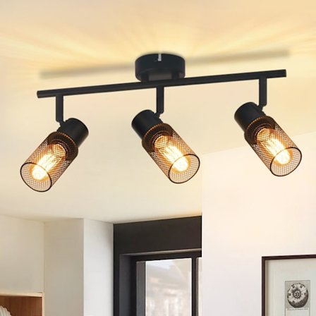 NETTLIFE Taklampa 3 spotlights svart vintage E27 vridbar 330° metall lampskärm för vardagsrum sovrum barnrum kök max. 25W utan glödlampa
