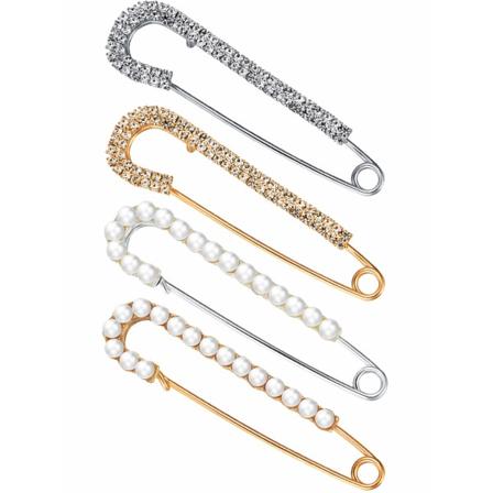 4 st Broschnål för damtröja Scarfklämmor Faux Crystal and Pearl Broscher, 2 Styles