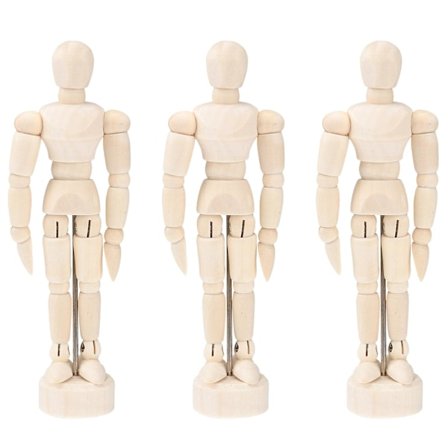 3-pakke 4,5 tommer træfigur mannequin krop kunst mannequin leddelt mannequin kunstner skitse hjem skrivebord dekoration (beige) (13,5X4,5CM, beige)