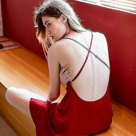Smuk Ryg Dyb V Forførende Sexet Strømpebånd Natkjole Forår/Sommer Is Silke Sjovt Lingeri Dame Pyjamas - ANYOU