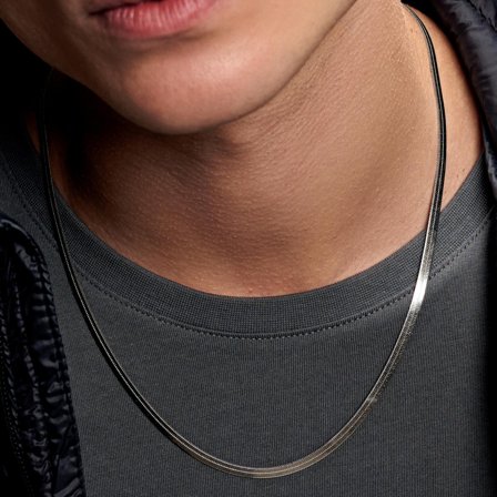 Argentina | 925s | Collar de cadena tipo espiga de plata de ley chapada en rodio de 4 mm para hombres - Collares acero