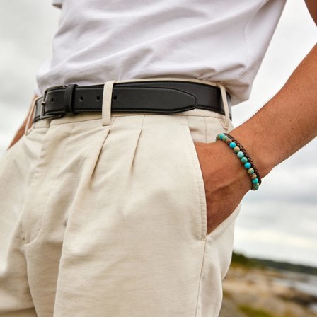 Icon | Armband van Turquoise Keizer Jaspis en Vintage Leer voor mannen - Kralenarmbanden