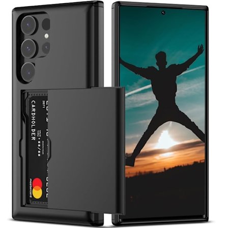 S25 Ultra, stødsikkert etui, kortslot, ekstra forstærket, sort