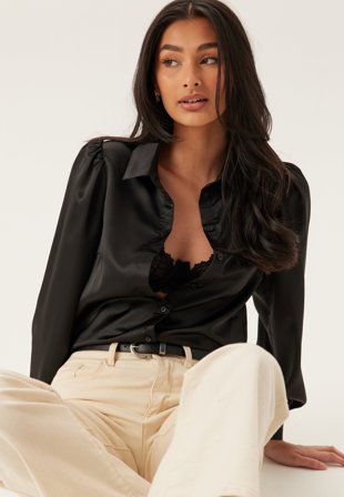 BUBBLEROOM-Puff Sleeve Satin Shirt-38