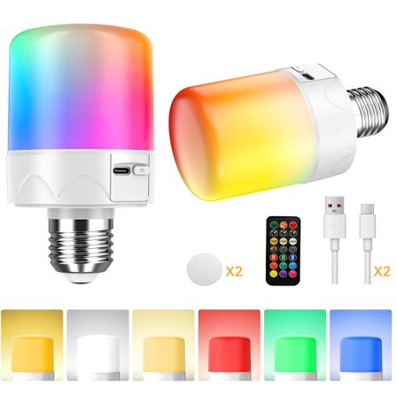 Ladattava lamppu kaukosäätimellä ja ajastimella, akkuvarmennus, 16 väriä ja himmennettävä kirkkaus, LED-lamppu, 2 kpl