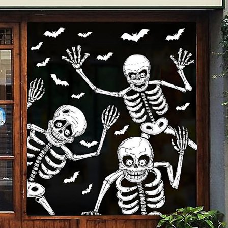 4 Ark Halloween Vinduspynt Dobbeltsidig Halloween Vindusdekorasjoner Skjelett Skumle Dekaler Edderkopp Flaggermus Spøkelser Spøkelseshus Halloween 