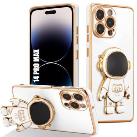 Etui med stativ til iPhone 14 Pro Max, Anti-ridsebeskyttelse Blød TPU Space Man Astronaut - Hvid