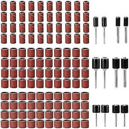 132-delt Trommeslipesett med 120 slipebånd og gummimandrel