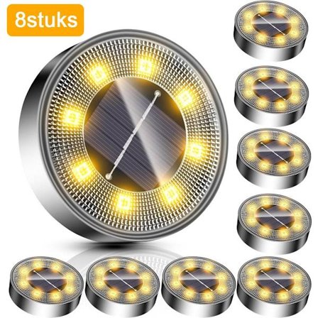 ING LED Solcellslampor för Mark - (8 stycken) Varmvitt Rostfritt Stål - IP68 Vattentät