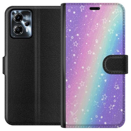 Kompatibelt Lommeboketui til Motorola Moto G13 Rainbow-farget pastellbakgrunn med hvite stjerner og gnistrende prikker i myk overgang
