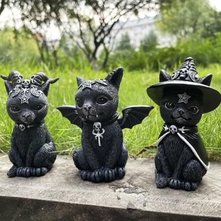 Halloween Magisk Katt Harpiks Håndverk Ornament Dyreskulptur Gave Skrivebord Dekorasjon Julepynt (3 deler) - Perfet