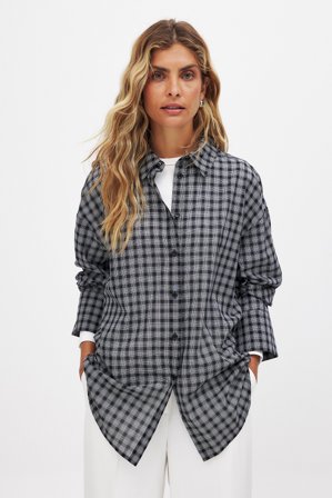 Victoria Quitzau x NA-KD Checked Sheer Shirt - Skjorter - Grå/Ternet - EU 44