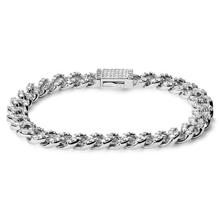 Nicos | Bracelet à maille cubaine en métal argenté serti de zircones - 8 mm pour hommes - Bracelets chaînes