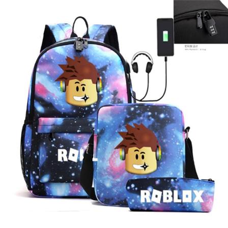 Roblox-reppu USB-latauksella, reppu miehille ja naisille, kolmiosainen t htitaivasmalli A CDQ