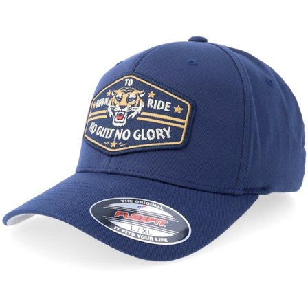 Born To Ride - Blauw flexfit Cap - No Guts No Glory Tiger Navy Patch Navy Flexfit @ Hatstore
