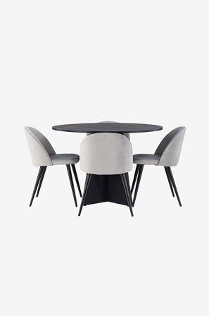 Venture Home - Spisegruppe Bootcut med 4 spisebordsstole Velvet - Sort - Spisebordssæt 4 personer - Fra Homeroom